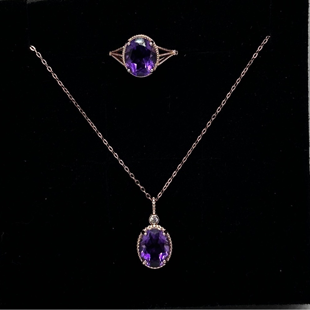 Amethyst and ring pendant set 18k over s924 8x10 mm